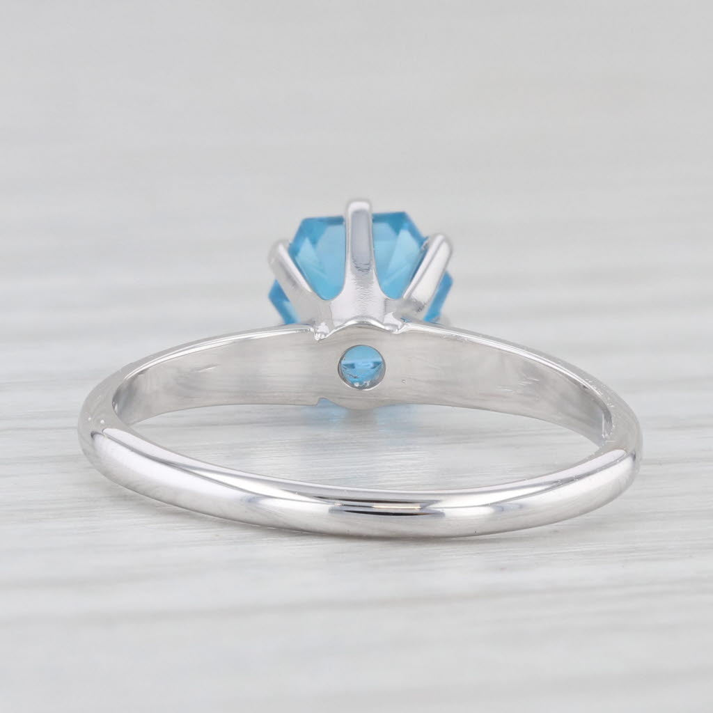 Light Gray 1.38ct Blue Topaz Hexagon Solitaire Ring 14k White Gold Size 6