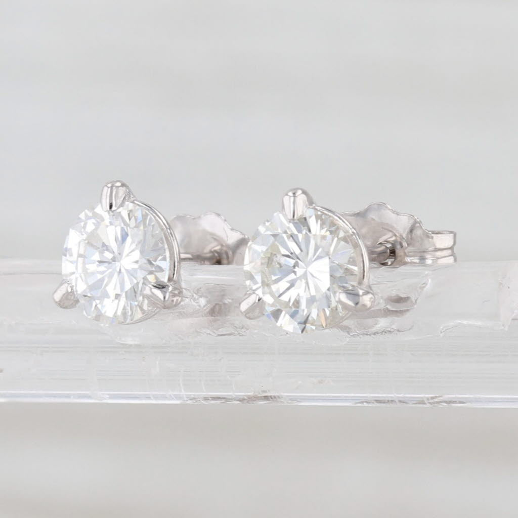 New 0.87ctw Diamond Stud Earrings 14k White Gold Round Solitaire Studs