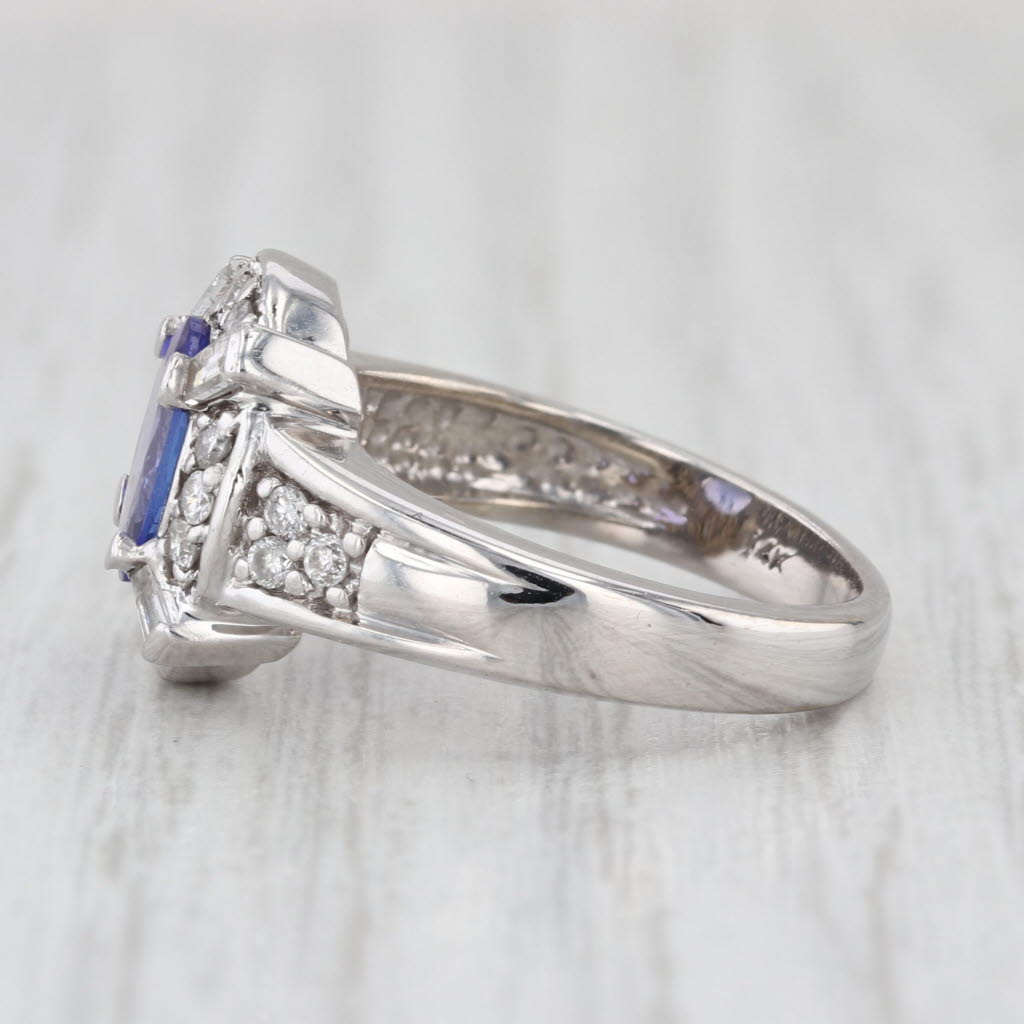 1.42ctw Oval Tanzanite Diamond Halo Ring 14k White Gold Size 6 Engagement