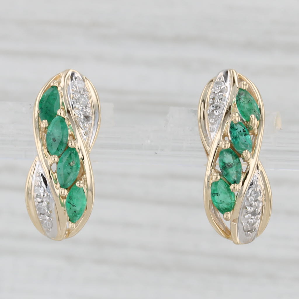 Light Gray 0.30ctw Emerald Diamond Drop Earrings 10k Yellow Gold