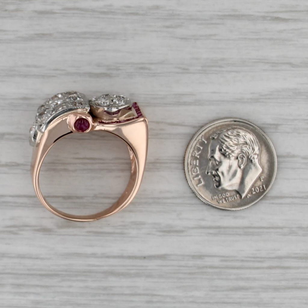 Retro 1.40ctw Diamond Ruby Ring 14k Rose Gold Palladium Cocktail Size 8