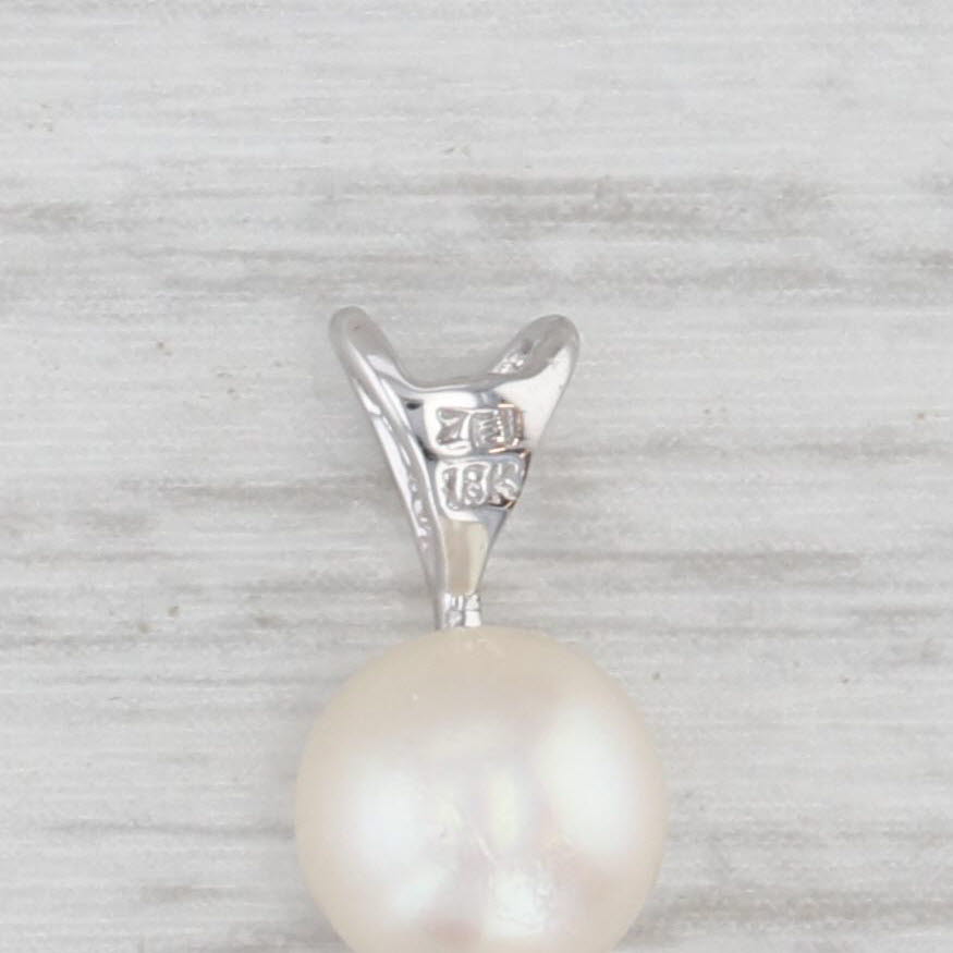 Light Gray Tri-Color Cultured Pearl Diamond Dangle Pendant 18k White Gold