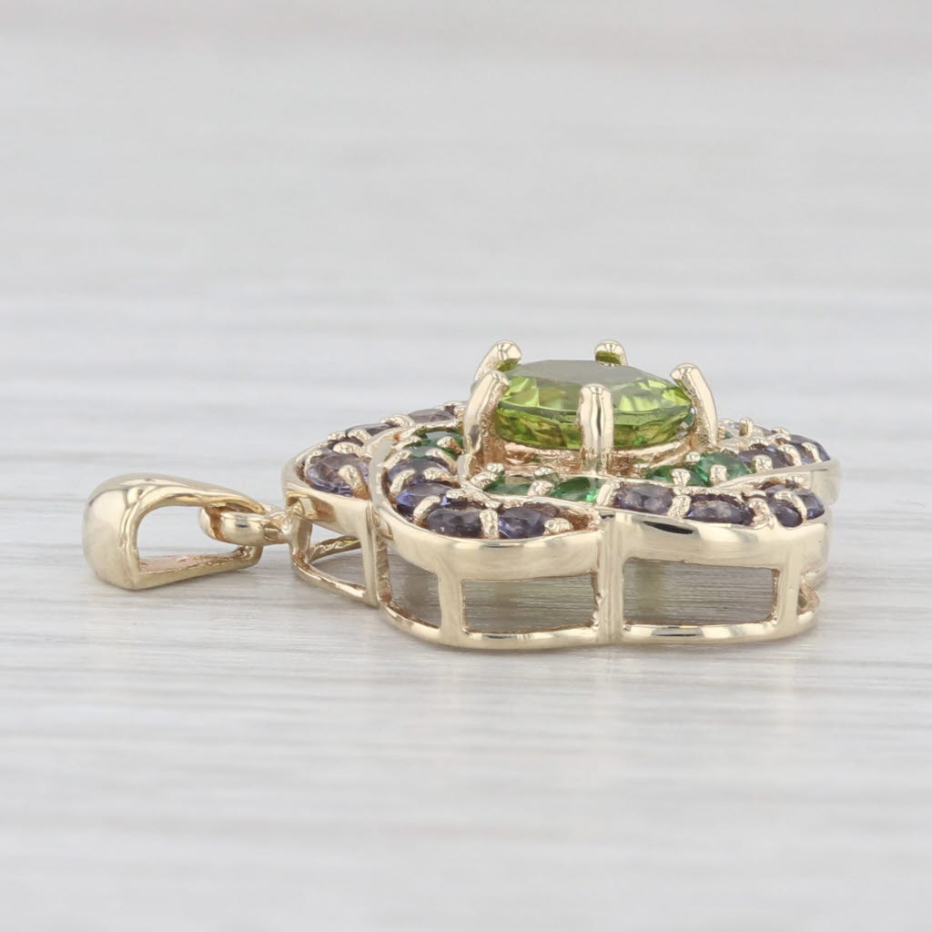 Light Gray 2.60ctw Peridot Tsavorite Garnet Tanzanite Flower Pendant 10k Yellow Gold
