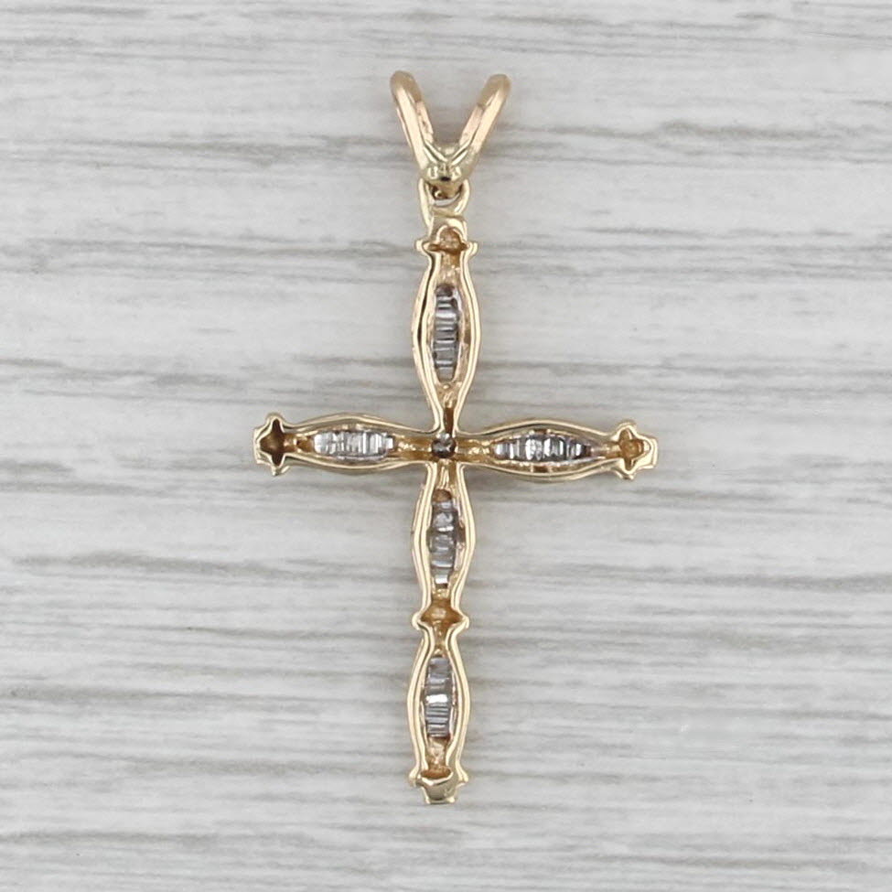 0.40ctw Tappering Diamond Cross Pendant 14k Yellow Gold
