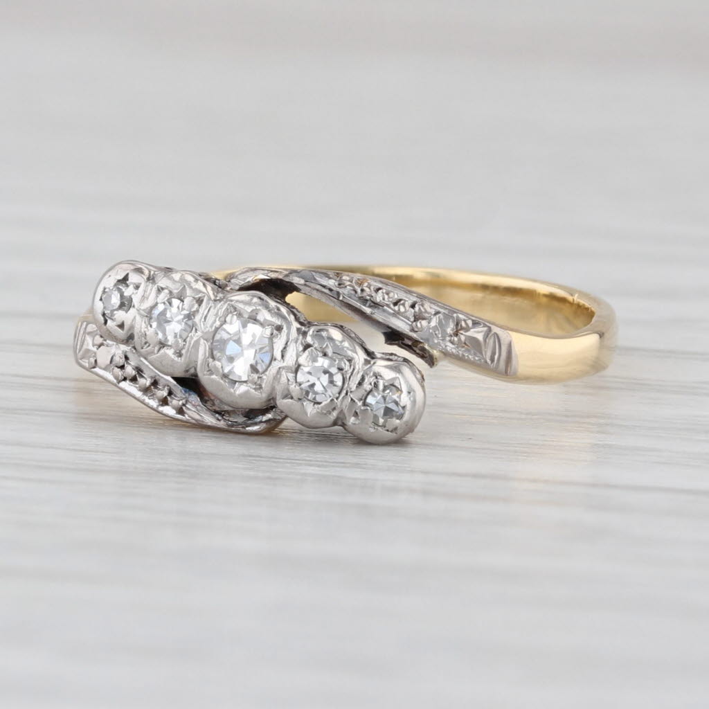 0.14ctw Diamond Bypass Ring 18k Gold Platinum Size 8.5 Wedding Anniversary