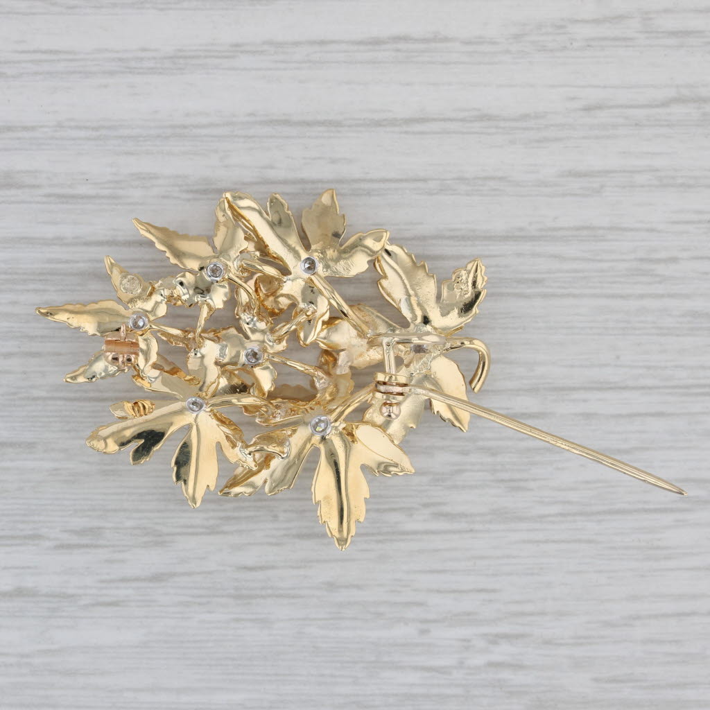 Gray 0.35ctw Diamond Flower Brooch 10k Yellow Gold Floral Statement Pin