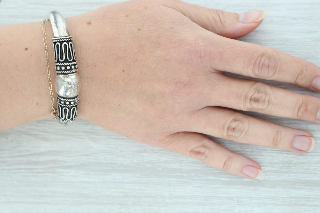 Gray Vintage Cuff Bracelet Sterling Silver Statement 6.5"