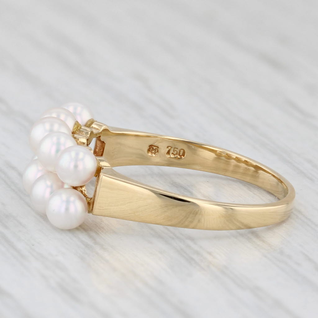 Light Gray Mikimoto Cultured Pearl Cluster Ring 18k Yellow Gold Size 6.5