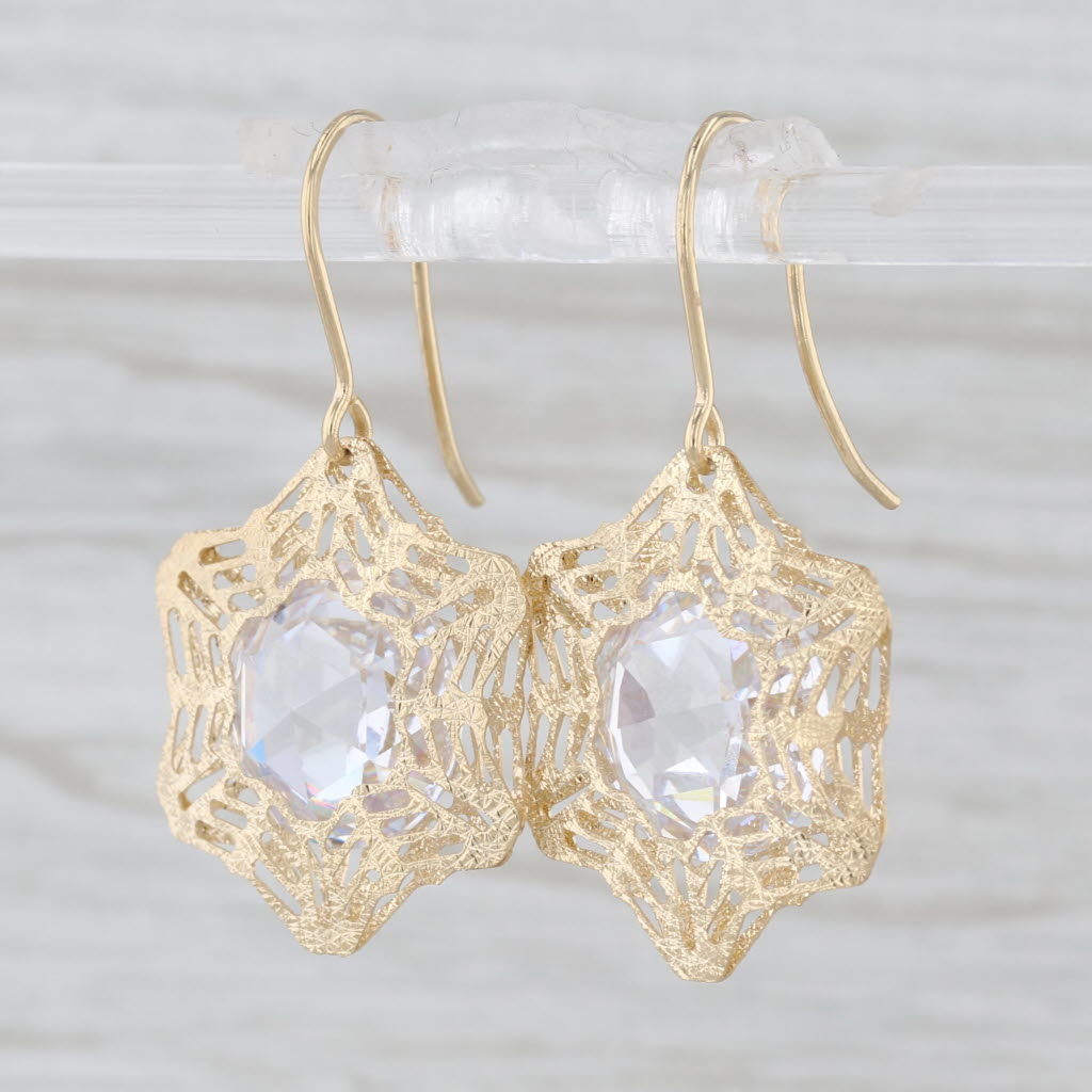 Milor Italy Cubic Zirconia Flower Dangle Earrings 14k Yellow Gold Hook Posts