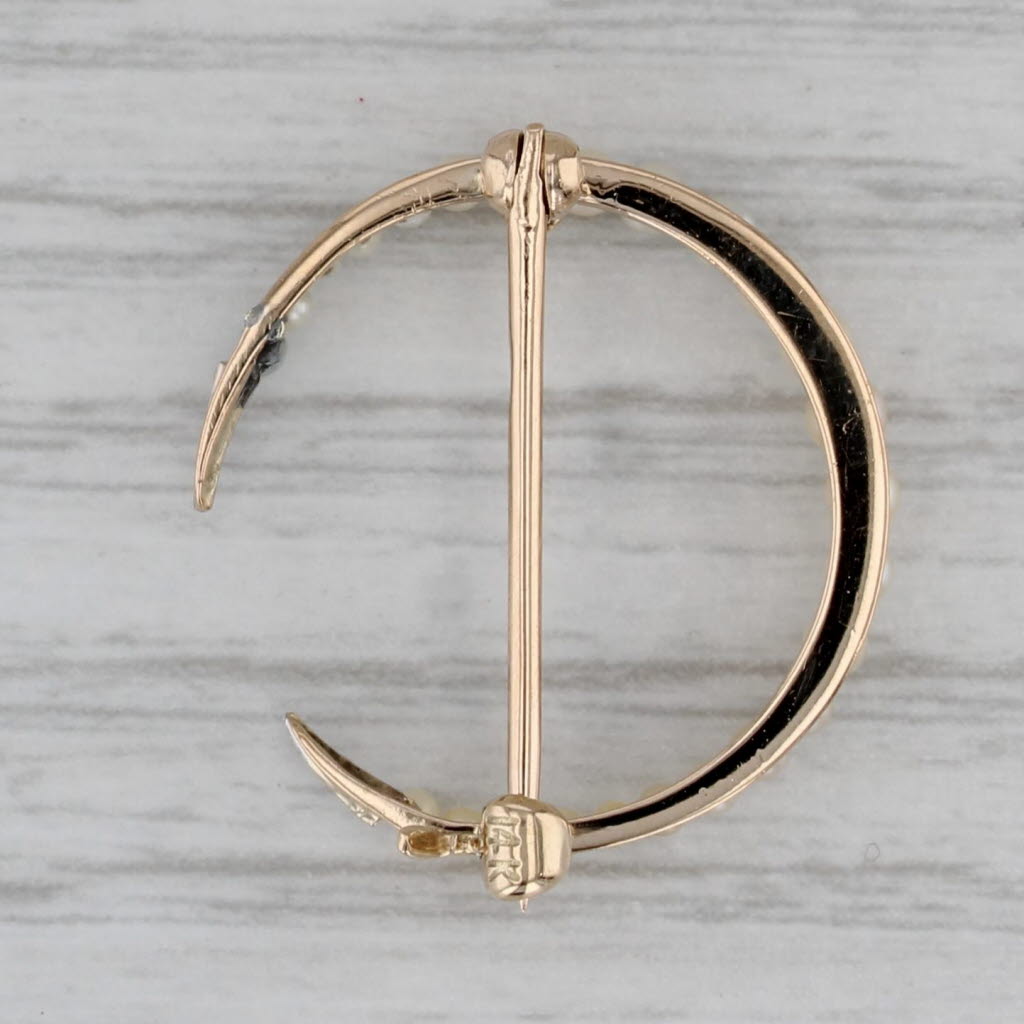 Gray Vintage Seed Pearl Crescent Moon Pin 14k Yellow Gold Brooch