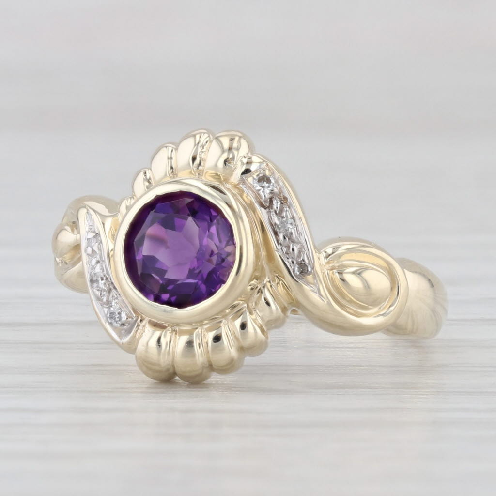Light Gray 0.90ct Round Amethyst Solitaire Ring 10k Yellow Gold Size 6.25 Diamond Accents