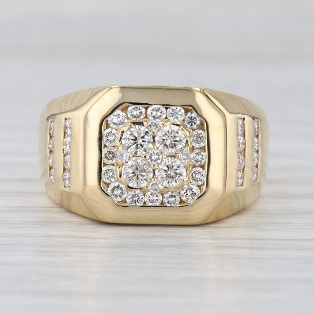 1ctw Diamond Cluster Men's Ring 18k Yellow Gold Size 10.25-10.5
