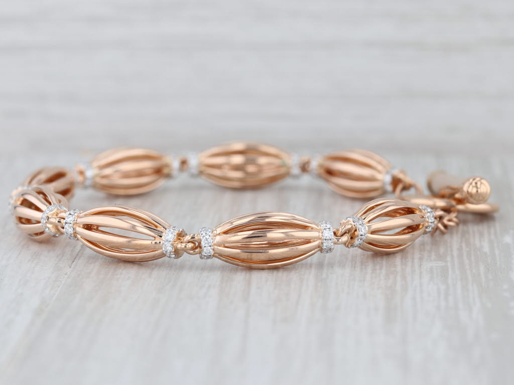 Charles Krypell Diamond Graduated Barrel Birdage Bracelet 18k Rose Gold 7.25"
