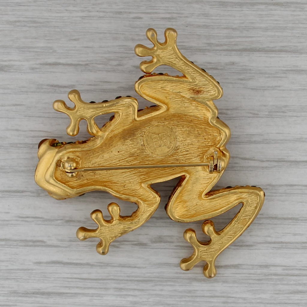 Givenchy Rhinestone Tree Frog Brooch Gold Toned Large Fashion Statement Pin