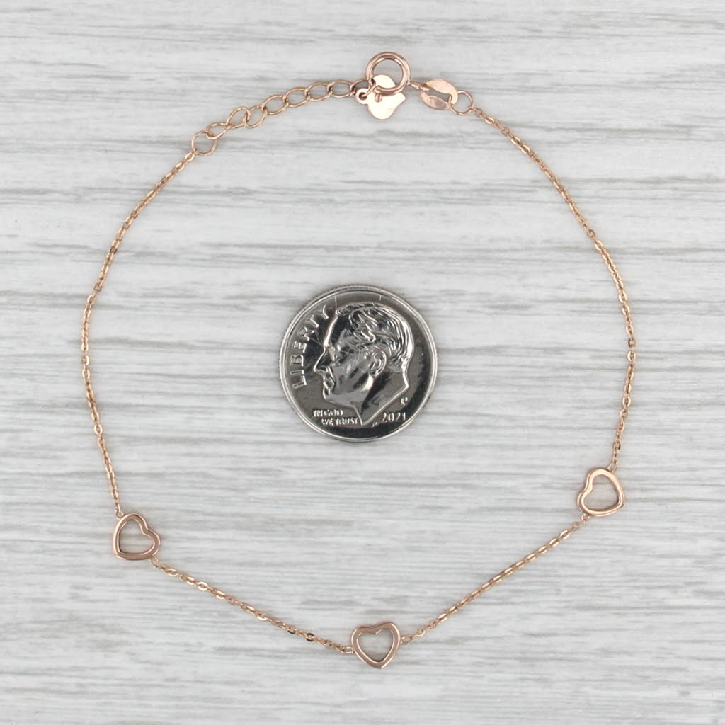 Heart Station Bracelet 18k Rose Gold 7.75" Cable Chain