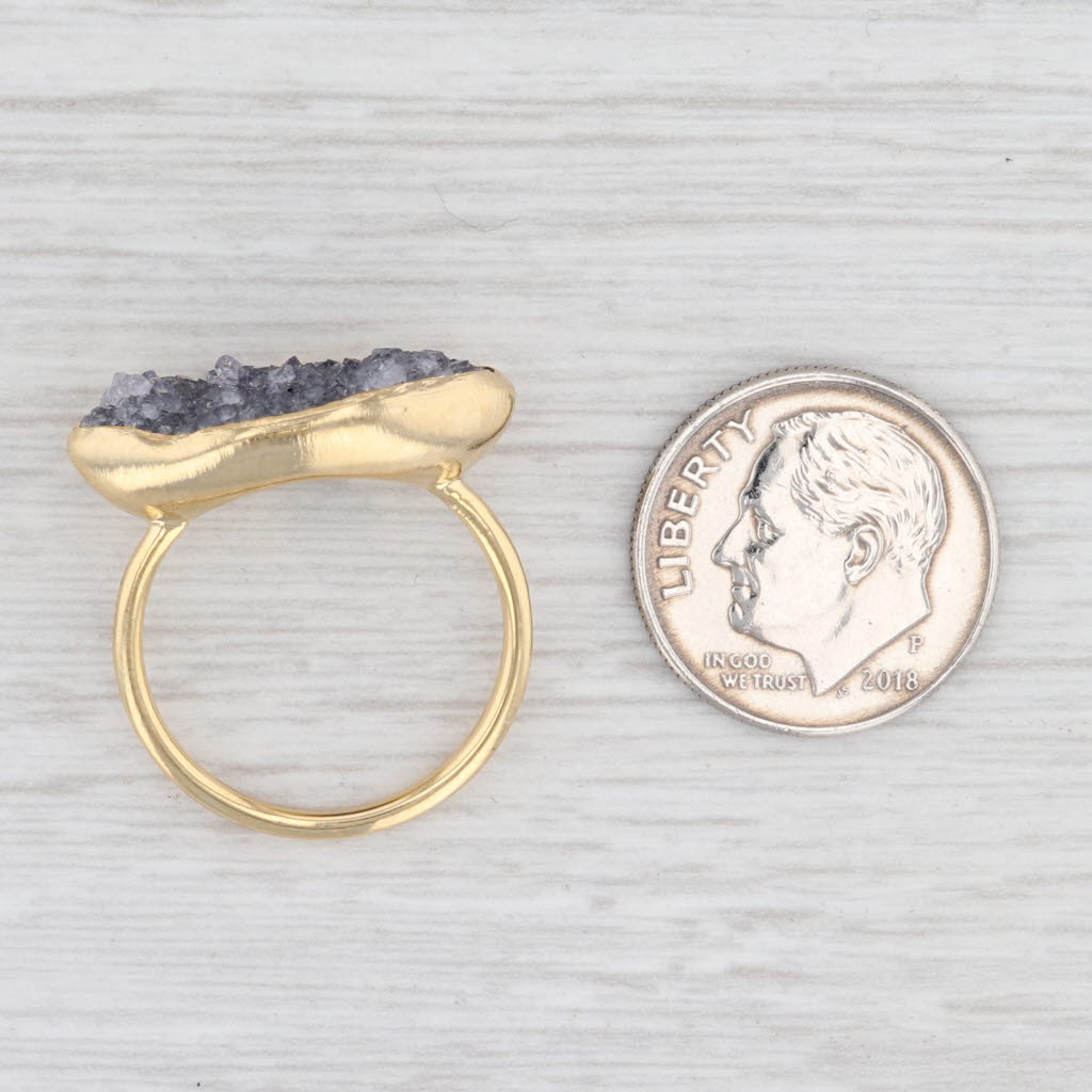 New Nina Wynn Druzy Amethyst Ring Sterling Silver 22k Gold Vermeil Size 7