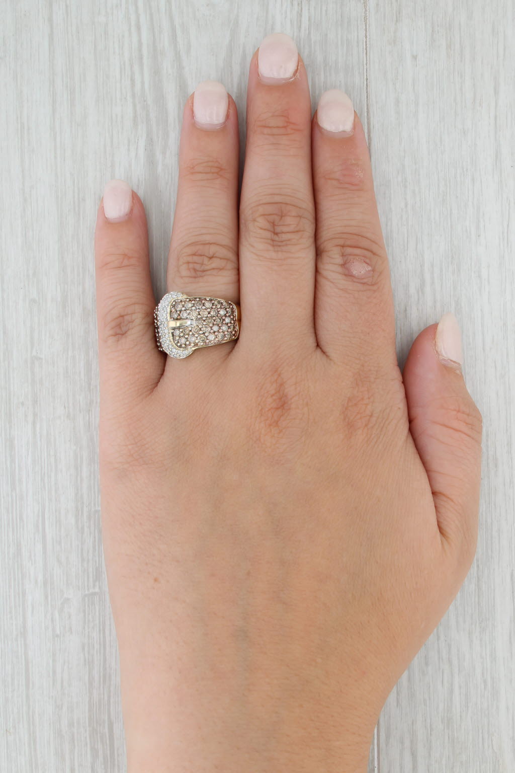1.49ctw Champagne White Diamond Belt Buckle Ring 10k Gold Size 8.25 Cocktail