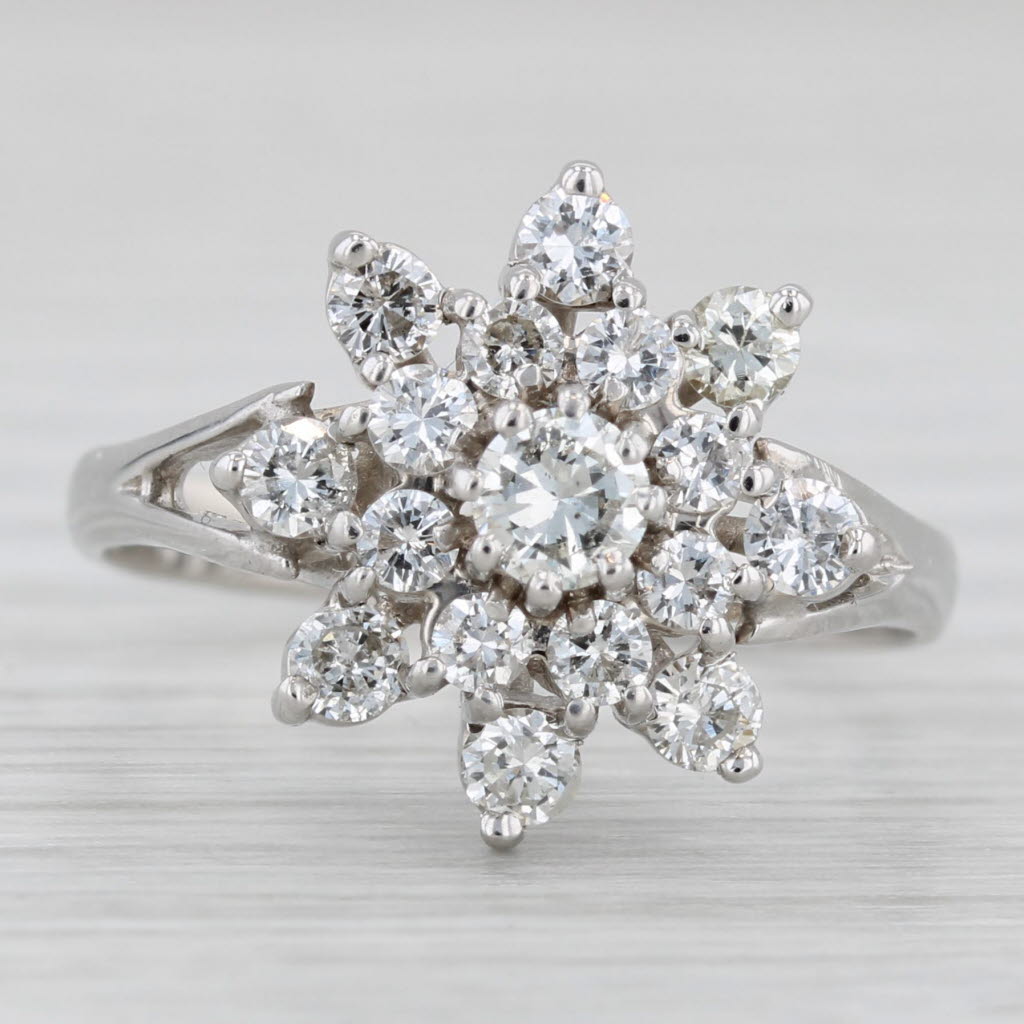 Light Gray 1ctw Diamond Flower Cluster Ring 14k White Gold Size 8