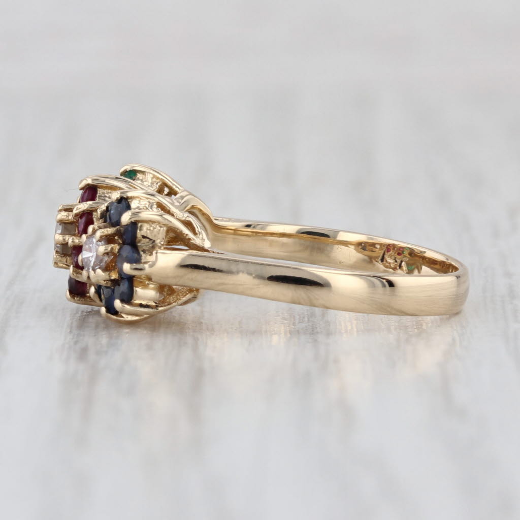 0.89ctw Diamond Emerald Ruby Sapphire Flowers Ring 14k Yellow Gold Size 6.25