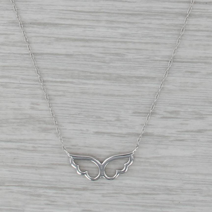 New Diamond Angel Wings Pendant Necklace 10k White Gold 18" Rope Chain