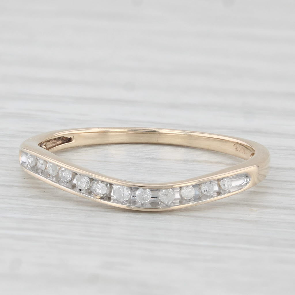 Light Gray Contoured Diamond Wedding Band 10k Yellow Gold Size 7 Stackable Guard