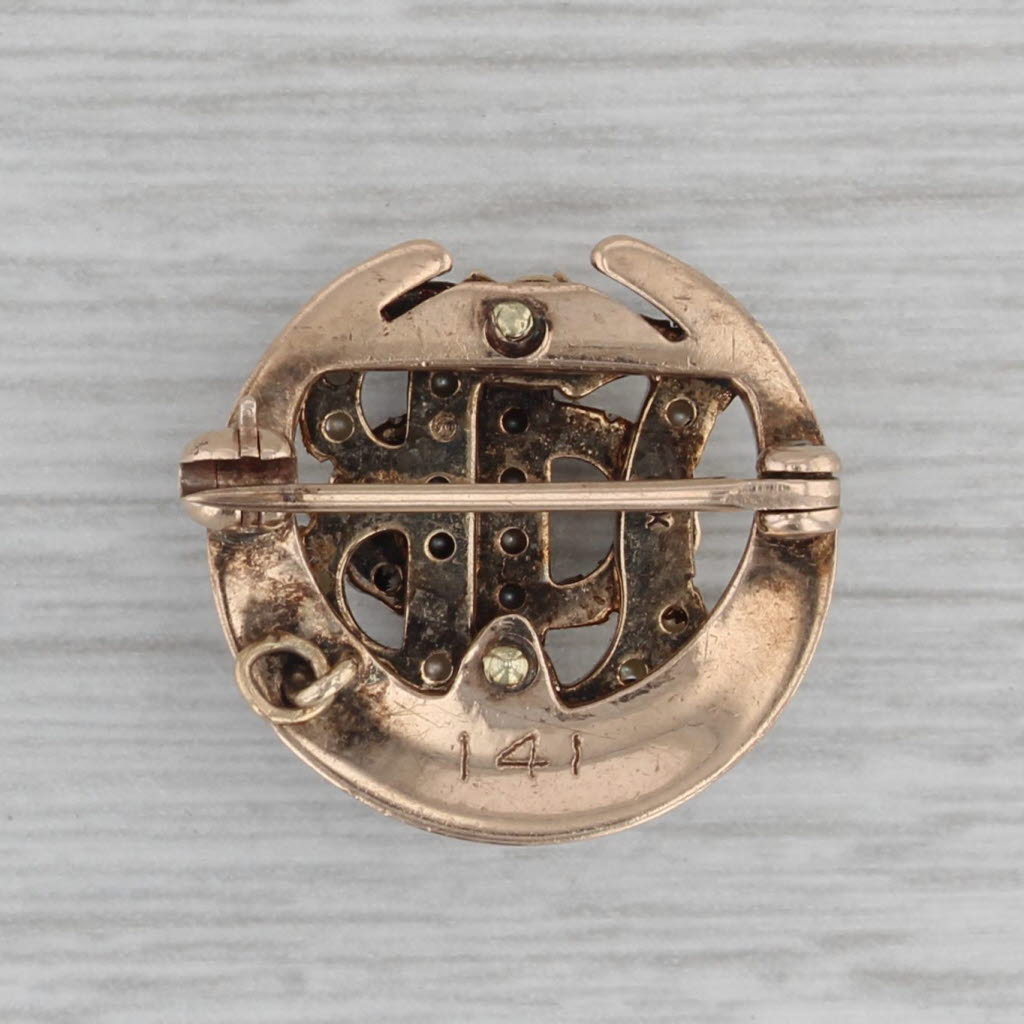 Gray Gamma Phi Beta Sorority Pin 10k Gold Pearls Vintage Crescent Badge