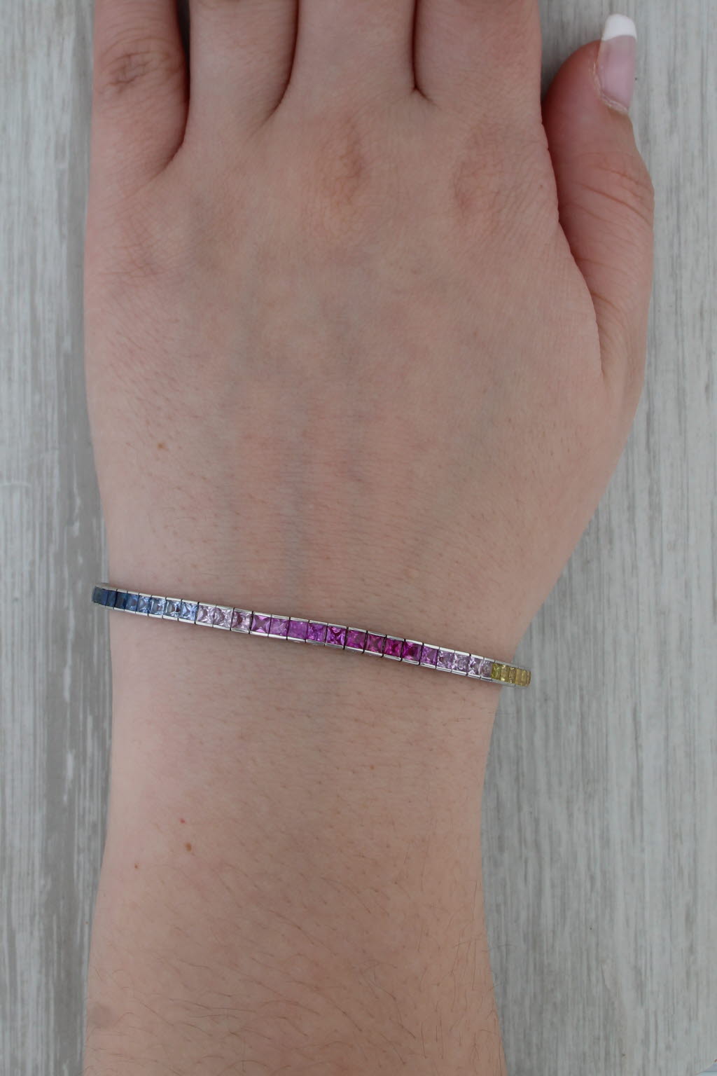 7.50ctw Multicolor Sapphire Tennis Bracelet 18k White Gold 6.75" 3.5mm