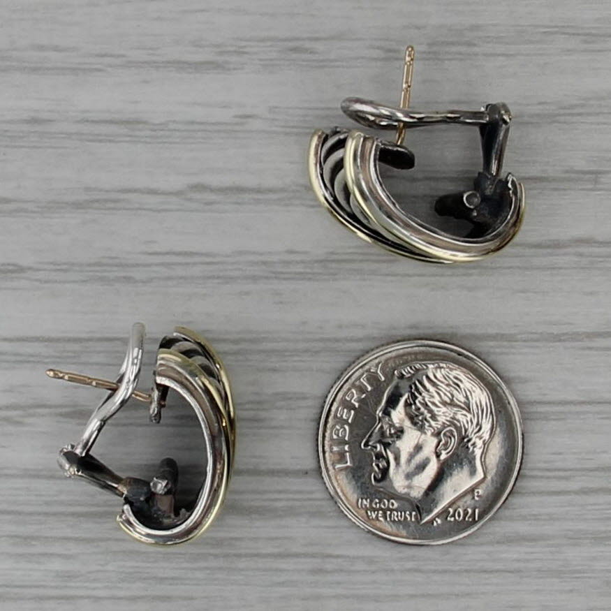 David Yurman Cable Drop Earrings 14k Gold Sterling Silver Pierced Omega Backs
