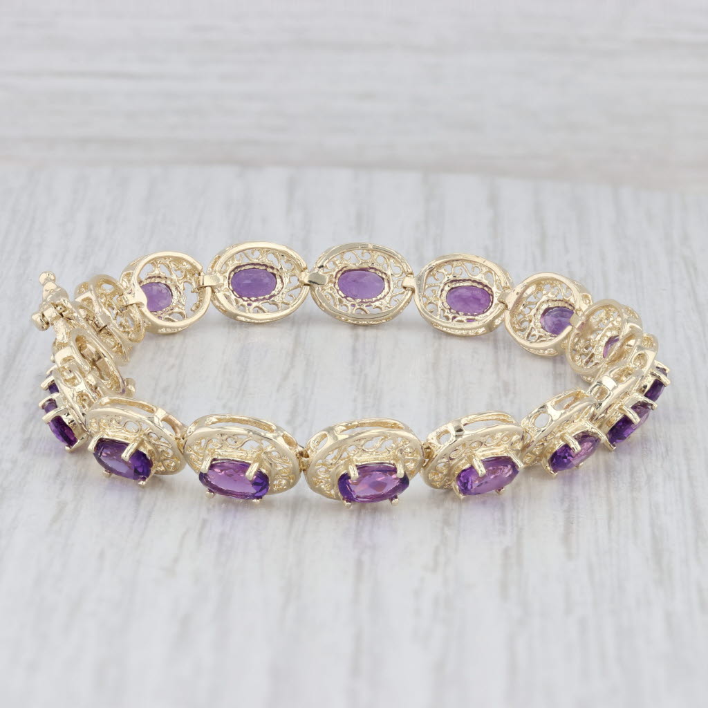 Light Gray 7.40ctw Amethyst Oval 14k Yellow Gold Tennis Bracelet 6.75"
