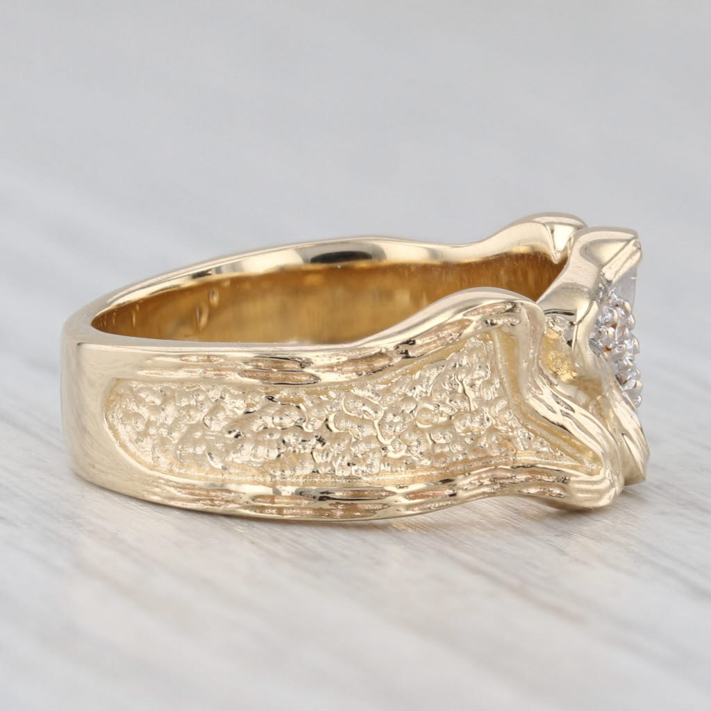 Light Gray Starfire Textured Diamond Bypass Ring 14k Yellow Gold Size 6.5