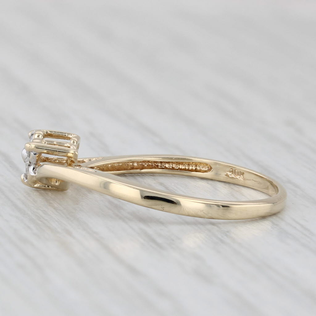 Light Gray Diamond Small 3-Stone Flower Bypass Ring 10k Yellow Gold Size 7