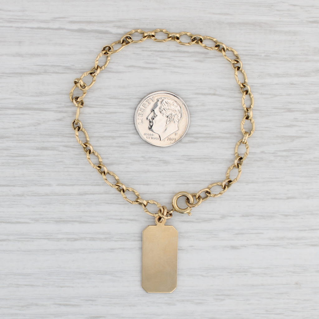 Light Gray Vintage Engravable ID Tag Cable Chain Bracelet Watch Chain Gold Filled 7.25"