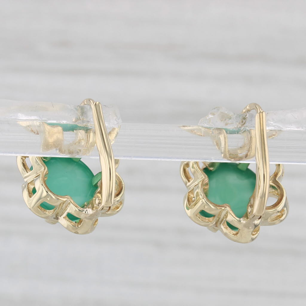 Light Gray Vintage Green Chalcedony Flower Stud Drop Earrings 14k Yellow Gold Lever Backs