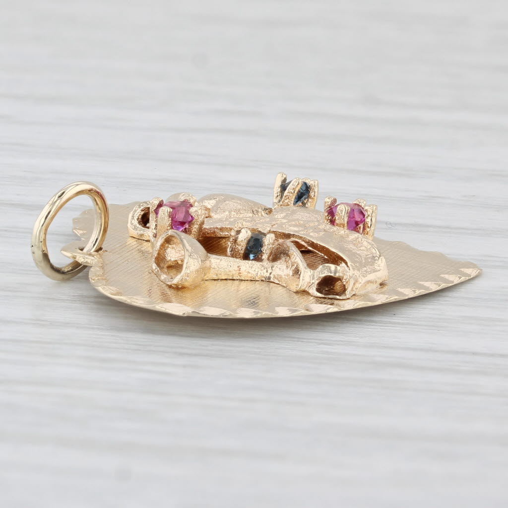 Light Gray Glass simulated Ruby Sapphire Heart Pendant 14k Gold Happy Anniversary Charm