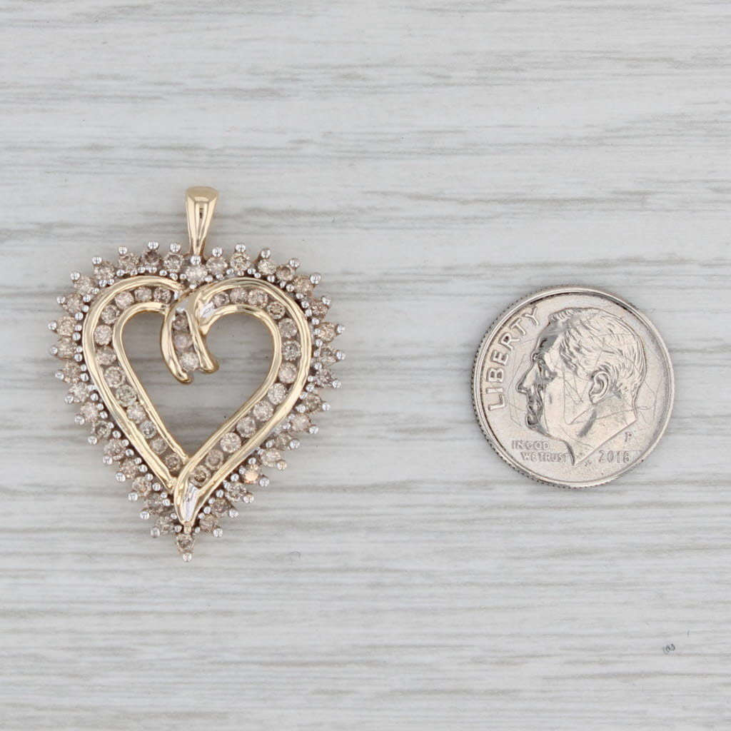 Gray 1.10ctw Champagne Diamond Open Heart Pendant 10k Yellow Gold