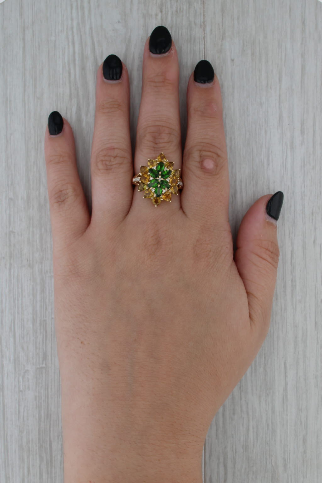 3.05ctw Green Chrome Diopside Yellow Apatite Diamond Ring 10k Gold Cocktail