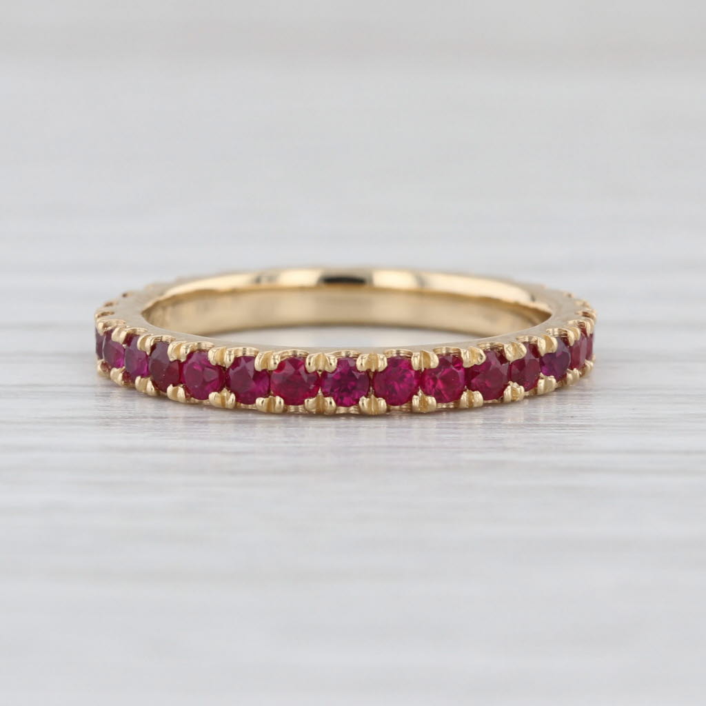 0.90ctw Natural Lab Grown Ruby Sapphire Eternity Ring 18k Gold Stackable Band