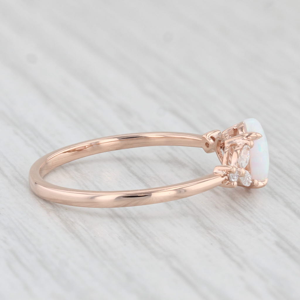Light Gray Oval Lab Created Opal Cubic Zirconia Ring 14k Rose Gold Size 8.25