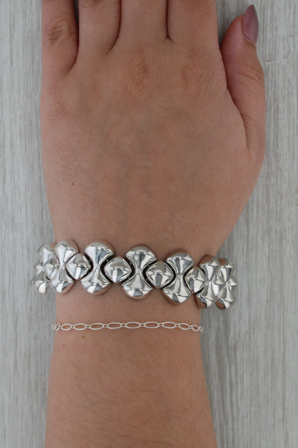 Milor Italy Barbell Bead Link Bracelet Sterling Silver 8" 20.9mm Statement