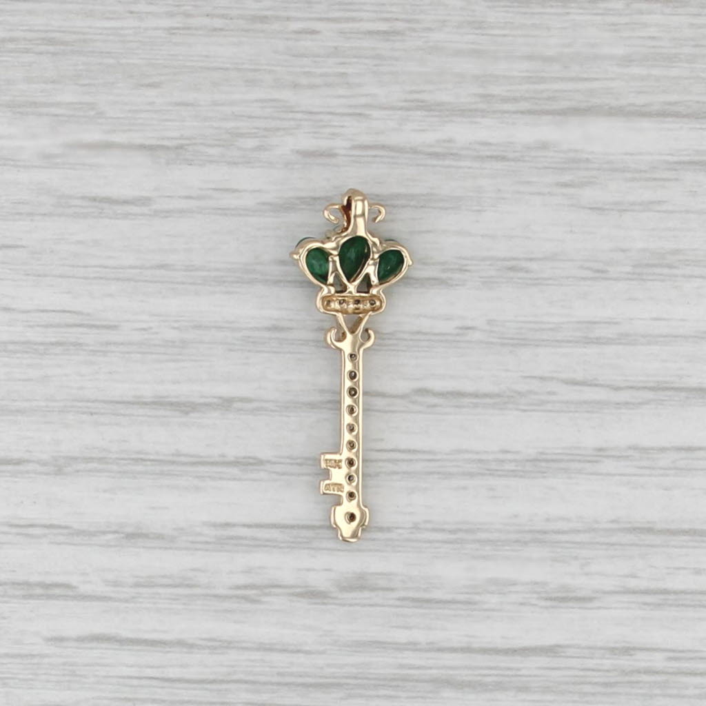 0.76ctw Emerald Diamond Skeleton Key Pendant 14k Yellow Gold