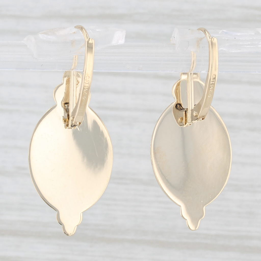 Light Gray Flower Drop Earrings 14k Yellow Gold Look Posts Lever Backs
