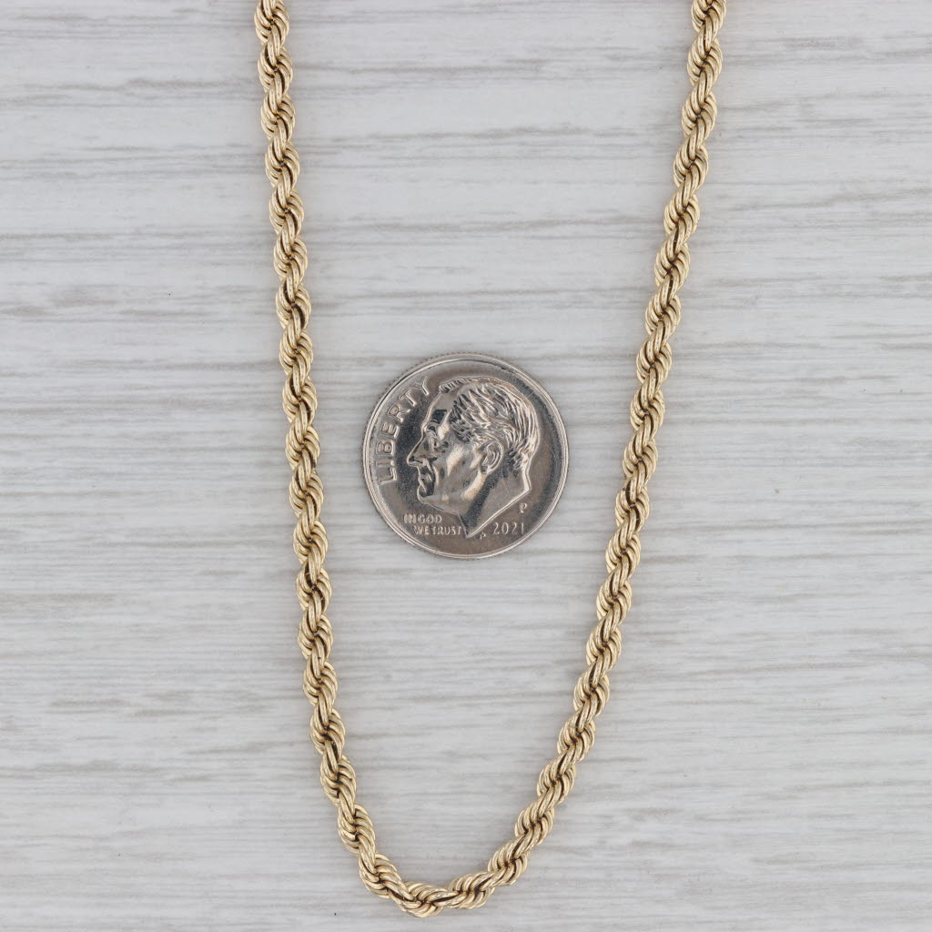 Gray 16" 3mm Rope Chain Necklace 14k Yellow Gold
