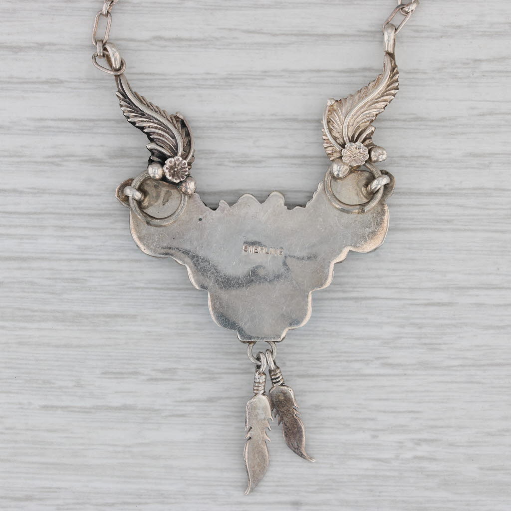 Gray Vintage Native American Turquoise Floral Necklace Sterling Silver 18"