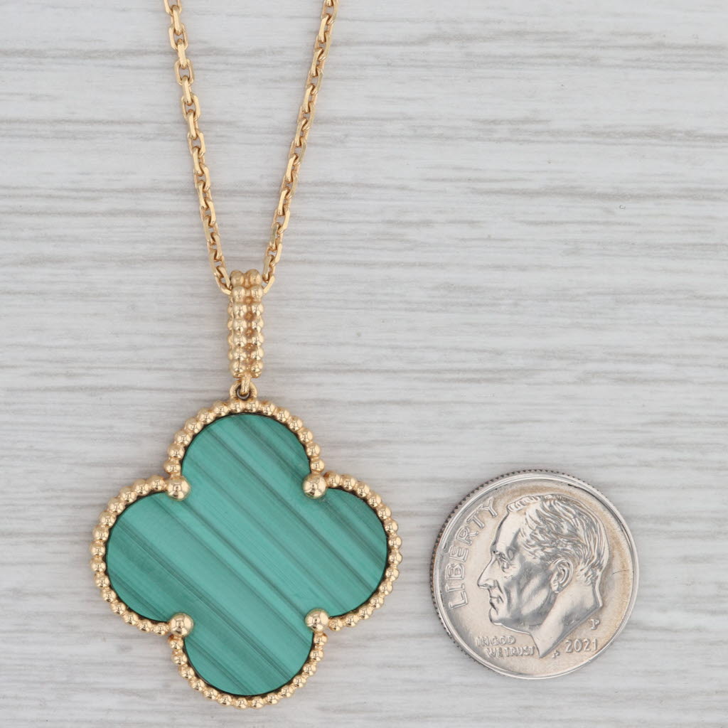 Gray Van Cleef Arpels VCA Alhambra Malachite Magic Clover Necklace 18k Gold 35" Box