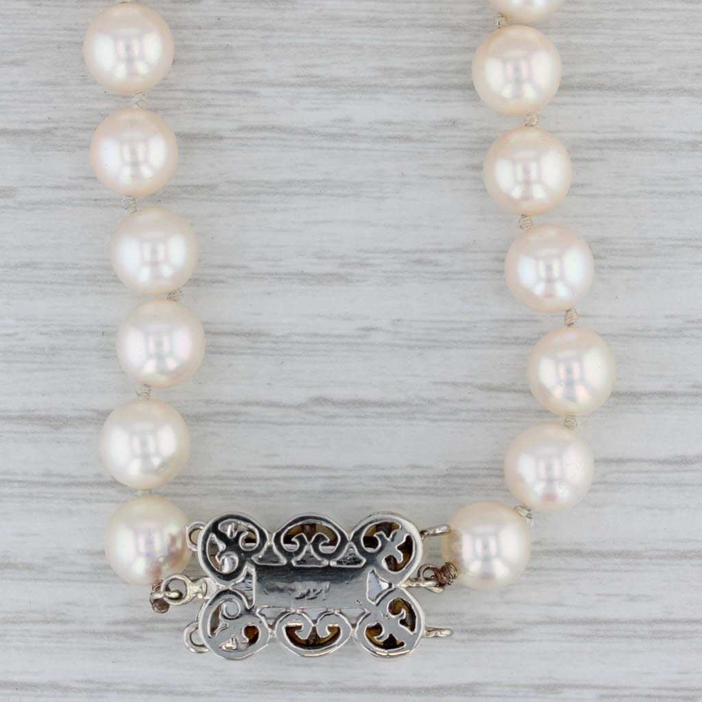 Gray Cultured Pearl Single Strand Necklace Sapphire Accents 14k Gold 17.25"
