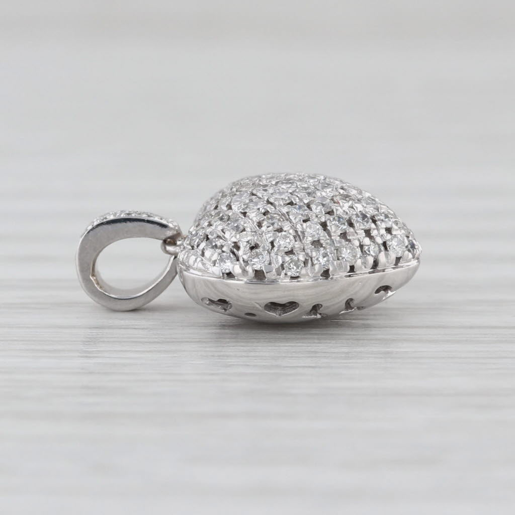 0.42ctw Pave Diamond Puffy Heart Pendant 14k White Gold Small Drop
