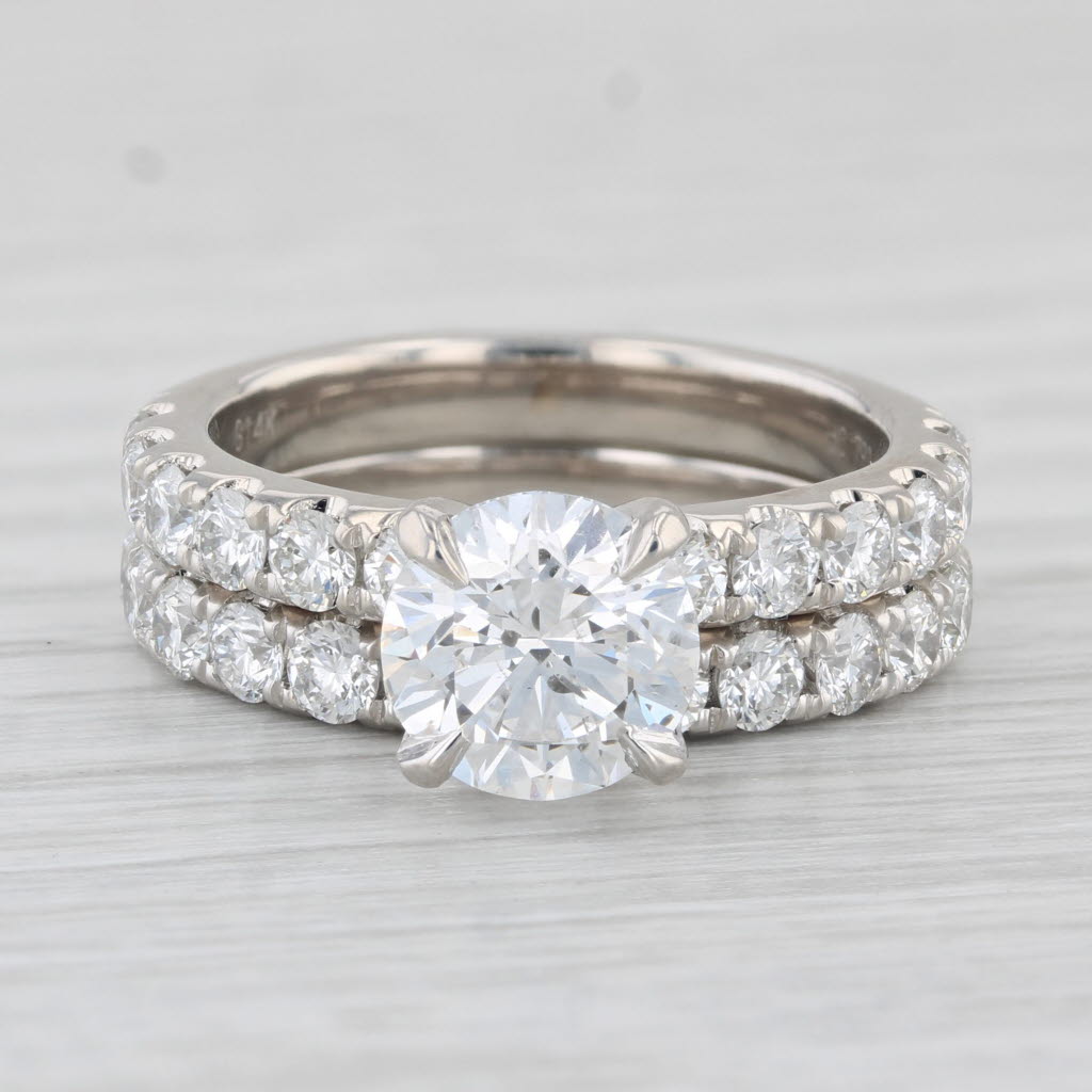 Light Gray 3.20ctw Diamond Engagement Ring Wedding Band Bridal Set 14k White Gold Size 6.5