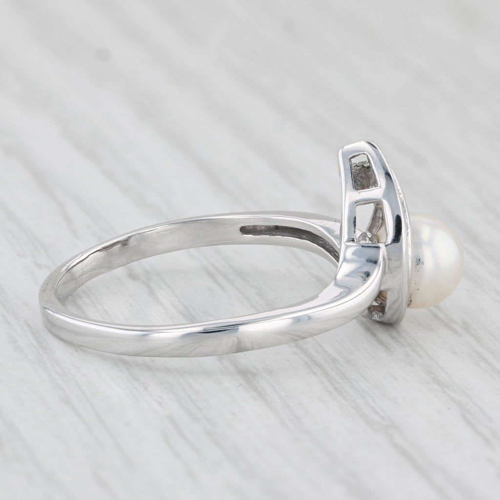 Light Gray Cultured Pearl Diamond Teardrop Ring 10k White Gold Size 11.25