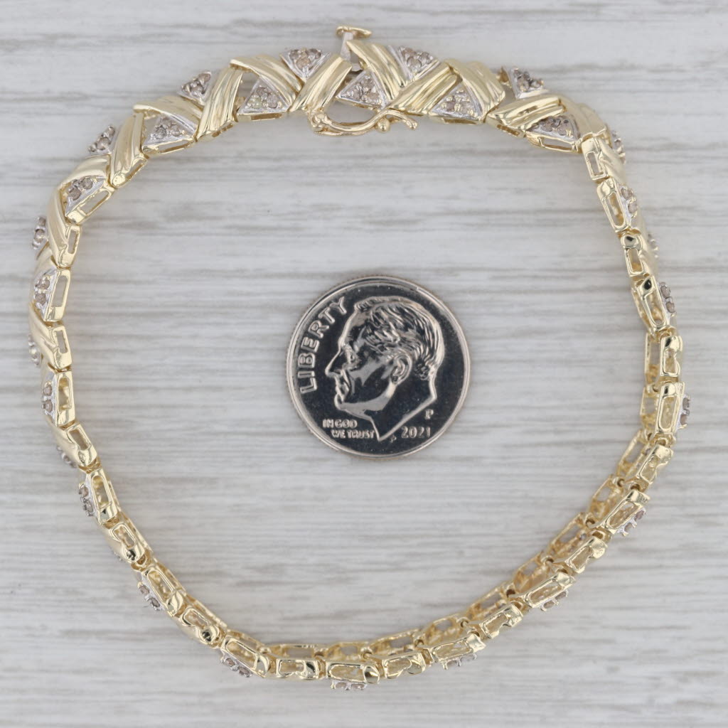 Gray 1.25 ctw Diamond Abstract 14K Yellow Gold Tennis Bracelet 6.5"