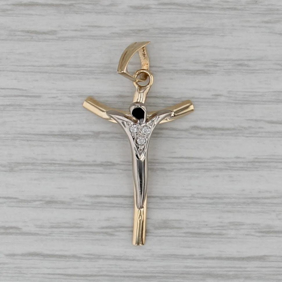 Cubic Zirconia Abstract Crucifix Cross Pendant 14k White Yellow Gold